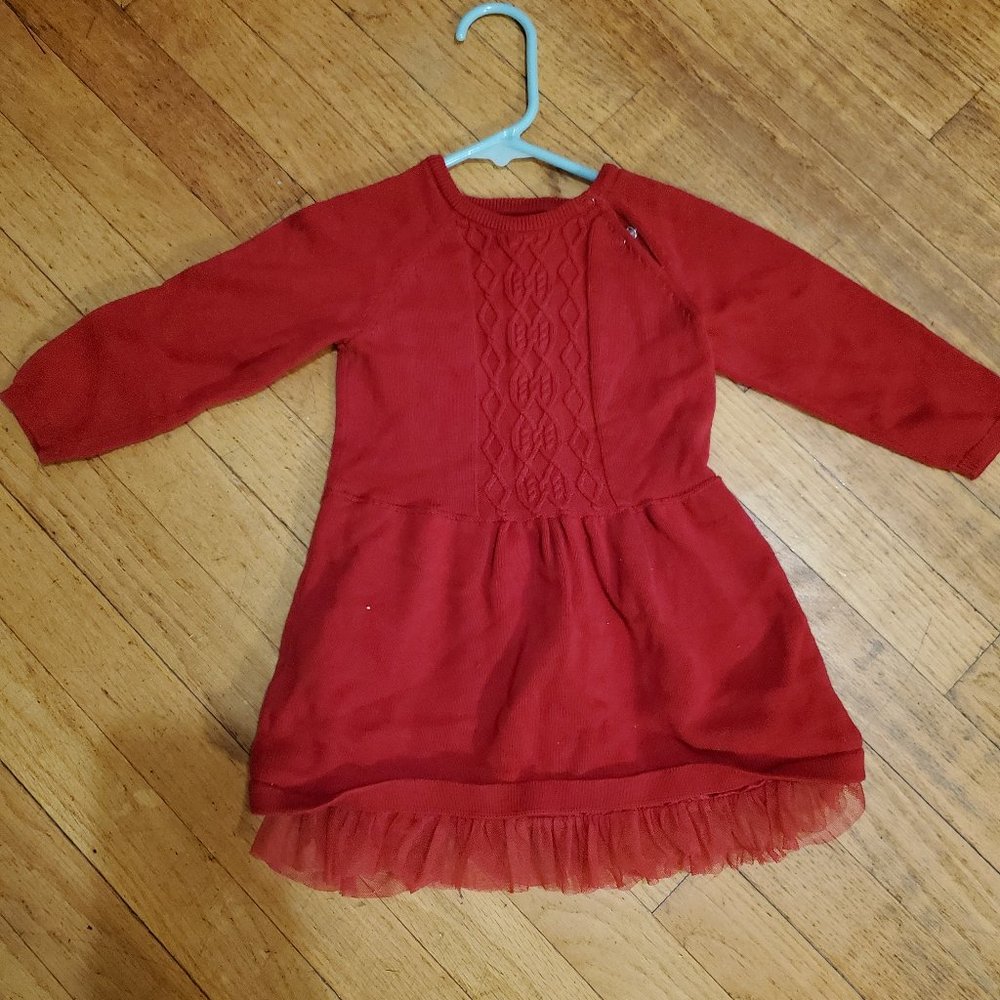 Cat & Jack Red Christmas Sweater Dress- 18 Months